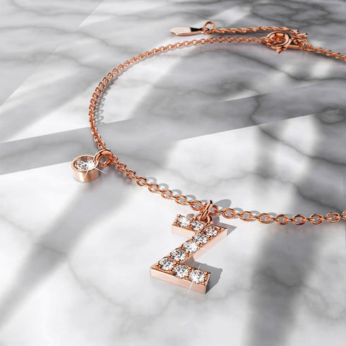 Solid 925 Sterling Silver Initial Crystal Personalised Alphabet Letter Bracelet Rose Gold Filled